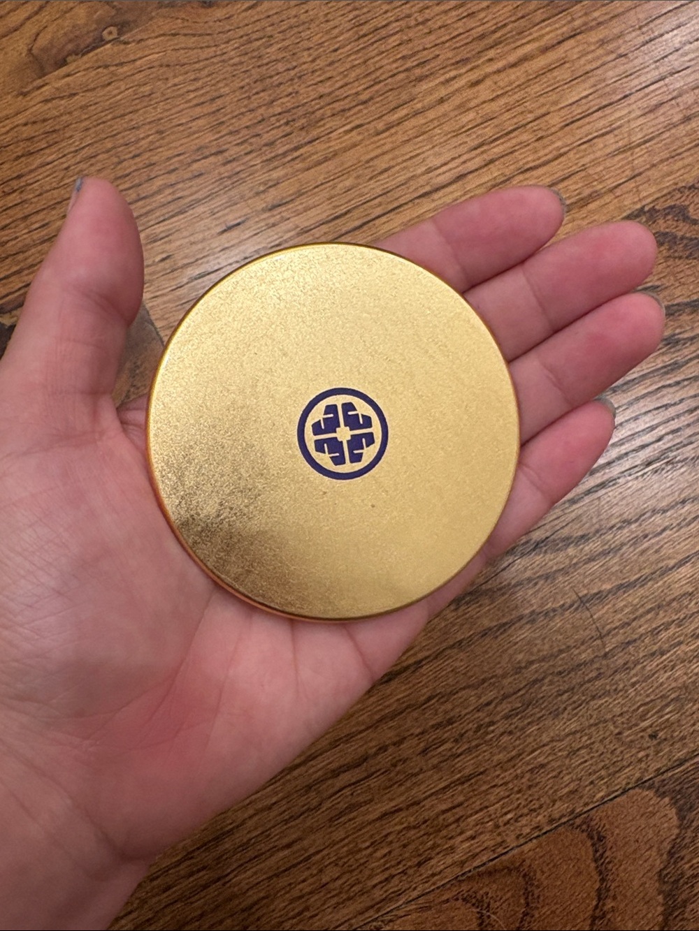Gold Rim Tatcha Round Hand Mirror - Compact Decorative Accent